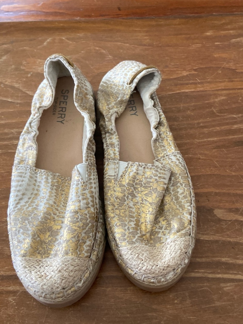 Sperry Metallic Gold Snake-Print Espadrille Slip-Ons
